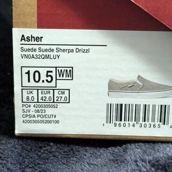 Vans Asher Faux Shearling Slip-On Suede Sneakers Women’s Size 5 Gray & White - Picture 15 of 16